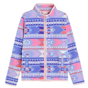 Ζακέτα fleece με φερμουάρ μωβ με ροζ σχέδια