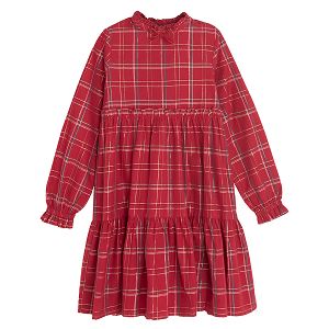 Red checked long sleeve dress