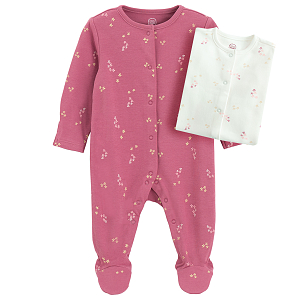 Pink and white footed overalls with flowers print
