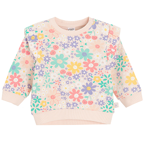 Floral sweatshirt with ruffles on shoulders