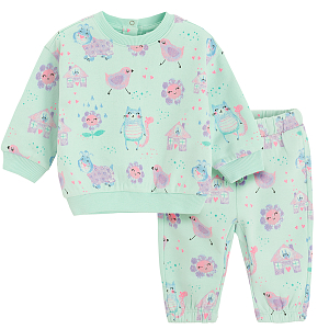 Mint jogging set with cheeks and animals print