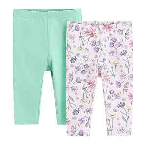 Floral and mint leggings- 2 pack