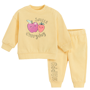 Yellow joggins set, sweatshirt with apple and SMILE EVERYDAY print and pants