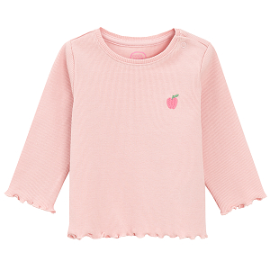 Dusty pink long sleeve blouse with small apple print