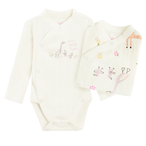 Φορμάκι μακρυμάνικο 2 τμχ λευκό με στάμπα ζώα της φάρμας