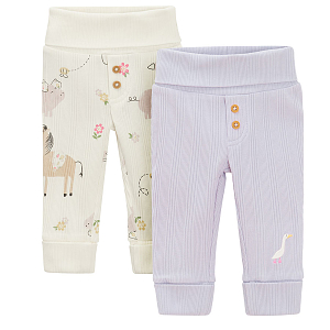 Purple leggings and white leggings with animals print- 2 pack
