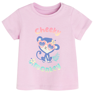Μπλούζα κοντομάνικη ροζ με στάμπα μαϊμού CHEEKY MONKEY