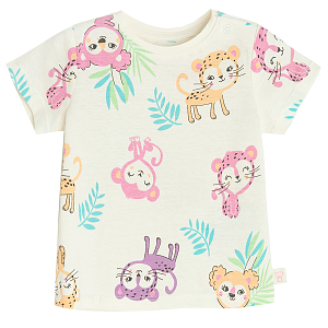Cream T-short with baby monkeys and cheetas print
