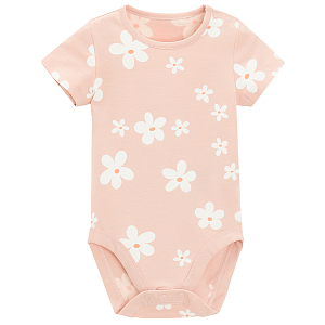 Light pink short sleeve bodysuit with daisies print