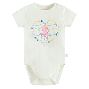White short sleeve bodysuit with octapus in a heart print