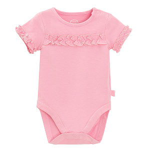 Pink short sleeve bodysuit with ruffle