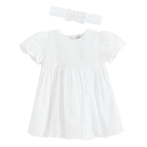White shirt sleeve party dress with tulle skirt and matching headback- 2 pieces