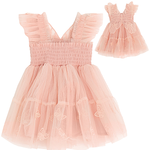 Pink sleeveless party dress with tulle