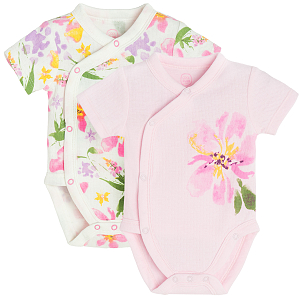 Pink and white floral wrap short sleeve bodysuits- 2 pack
