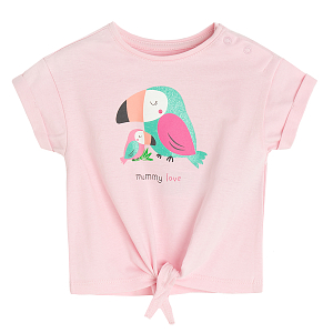 Pink T-shirt with parrots and Mommy Love print