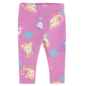 Lilac leggings with small monkeys and cheetas print