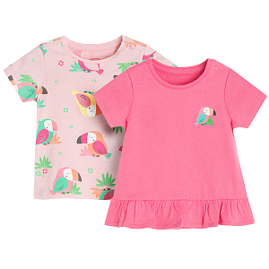 Pink and light pink T-shirts with parrots print- 2 pack