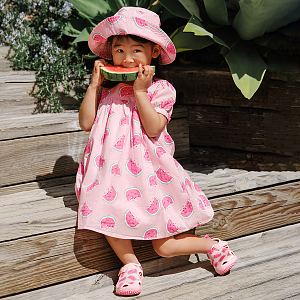 Light pink with watermelons print and sun hat set- 2 pieces