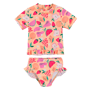 Two piece- swimsuit, short sleeve top and bottom with summer fruit print