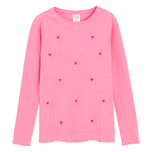 Pink long sleeve blouse with hearts print