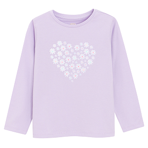 Light purple long sleeve blouse with daisies in the shape of heart print