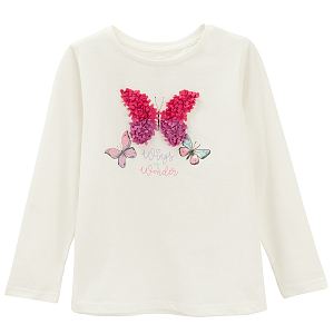 White long sleeve blouse with butterflies print