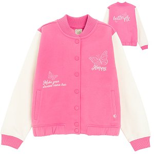 Pink with white sleeves button down sweatshirt