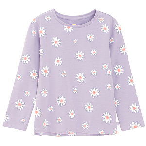 Purple long sleeve blouse with daidies print