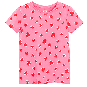 Pink T-shirt with red hearts print