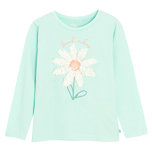 Mint long sleeve blouse with big daisy print Good vibes