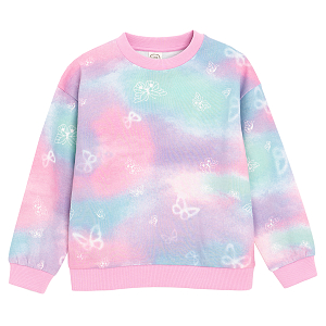 Pink tie-dye sweatshirt with butterflies print