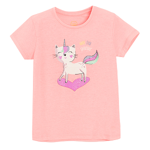 Pink T-shirt with kitten unicorn print