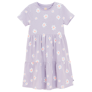 Purple short sleeve dress with daisies print