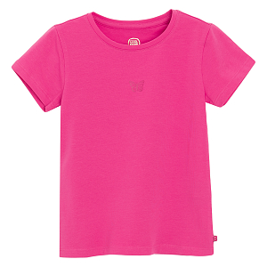 Pink short sleeve T-shirt with a small buttefly print