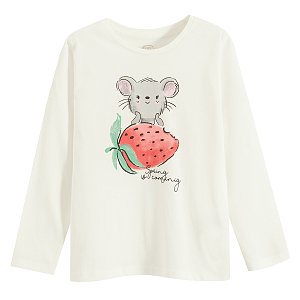White long sleeve blouse with mouse and strawberry print