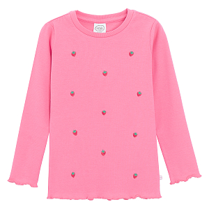 Pink long sleeve blouse with strawberries print