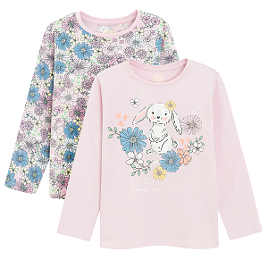 Pink floral and pink with bunny print long sleeve blouses- 2 pack