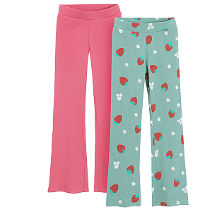 Pink and green wide leg legging with strawberries print - 2 pack