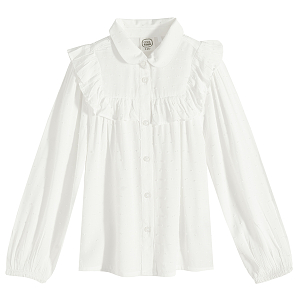 White button down shirt with ruffles
