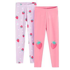 Light and pink leggings with strawberries print- 2 pack
