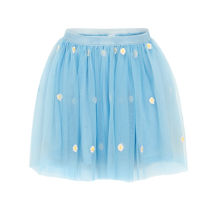 Purple tulle skirt with white daisies print