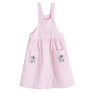 Purple dress dungaree with flowers print on pockets