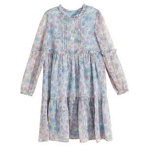Floral long sleeve dress with pleats