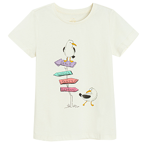 White T-shirt with seagulls print