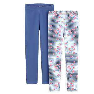 Blue and floral leggings- 2 pack