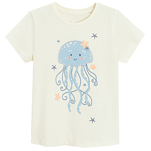White T-shirt with jellyfish print