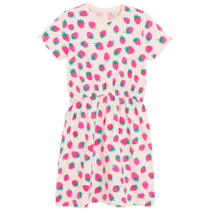 Pink short sleeve dress with strawberries print