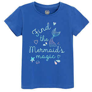 Blue T-shirt with Find the mermaid magic print