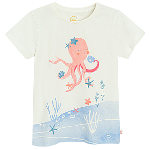 White T-shirt with octapus in the sea print