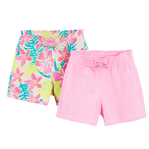 Floral and pink shorts with wide elastic waist band- 2 pack